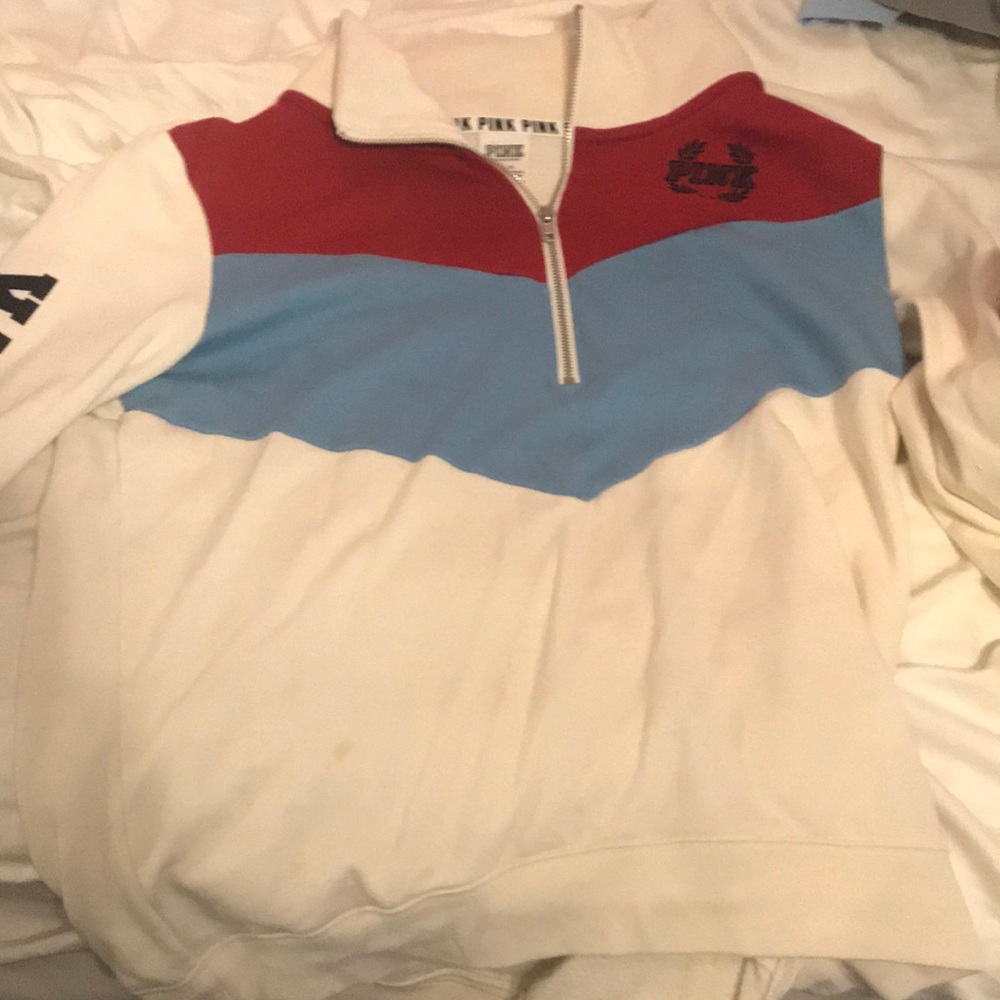 Pink zip up crew neck